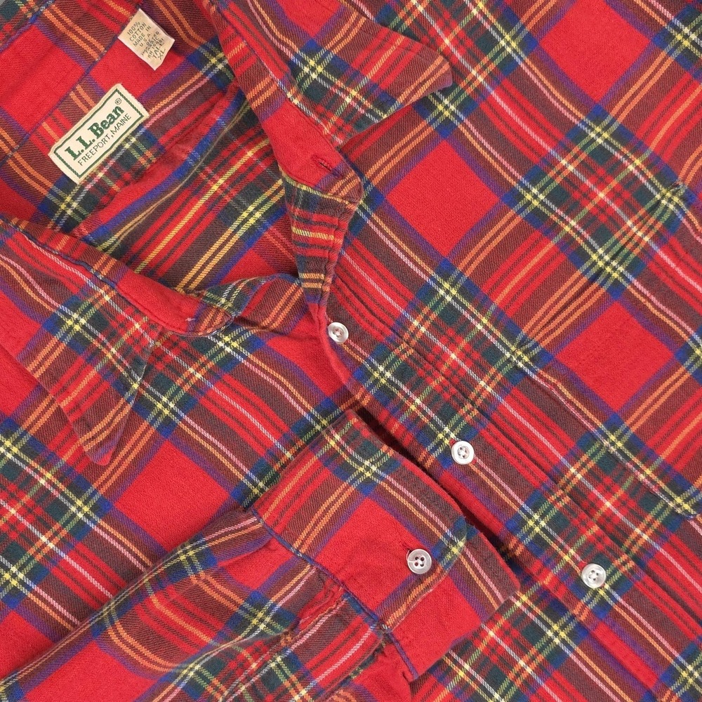 L.L.Bean Shirt Mens XLT Red Tartan Plaid Long Sleeve Flannel Cotton USA Pockets